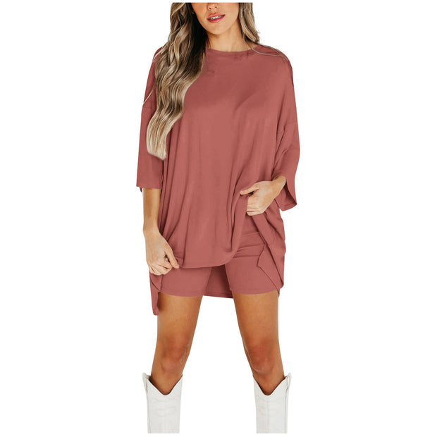 Summer Shorts Suit for Women – Loose Short-Sleeved T-Shirt & Slim Tight Pants | Fresh & Sweet Style