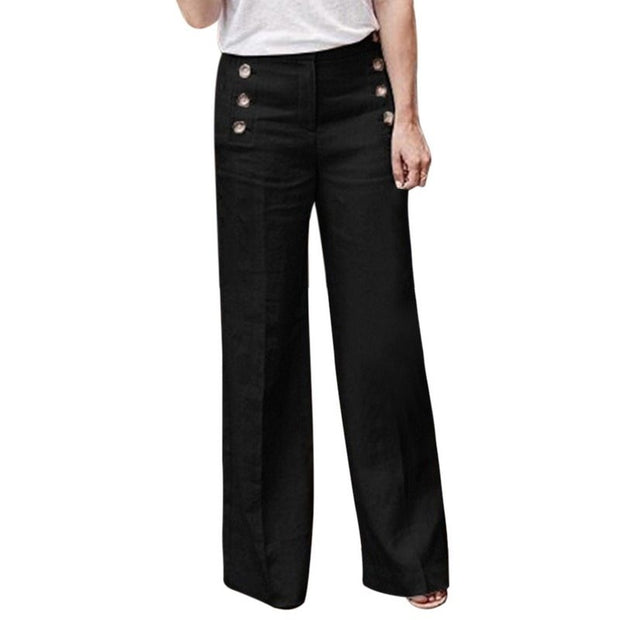 Button Wide Leg Pants for Women – Casual Cotton High Waist Loose Trousers | Comfortable & Stylish