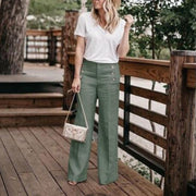 Button Wide Leg Pants for Women – Casual Cotton High Waist Loose Trousers | Comfortable & Stylish