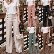 Button Wide Leg Pants for Women – Casual Cotton High Waist Loose Trousers | Comfortable & Stylish