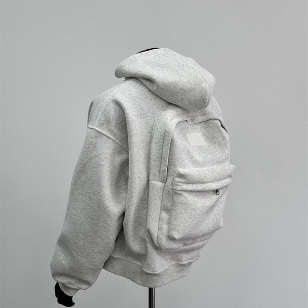 Back Schoolbag Design Men’s Coat – Hooded Casual Jacket in Flower Gray & Black | Stylish Polyester Cotton Outerwear