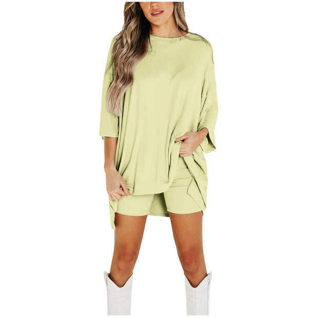 Summer Shorts Suit for Women – Loose Short-Sleeved T-Shirt & Slim Tight Pants | Fresh & Sweet Style