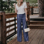 Button Wide Leg Pants for Women – Casual Cotton High Waist Loose Trousers | Comfortable & Stylish