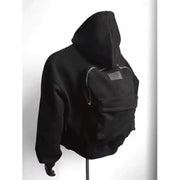 Back Schoolbag Design Men’s Coat – Hooded Casual Jacket in Flower Gray & Black | Stylish Polyester Cotton Outerwear