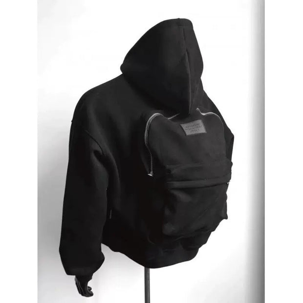 Back Schoolbag Design Men’s Coat – Hooded Casual Jacket in Flower Gray & Black | Stylish Polyester Cotton Outerwear