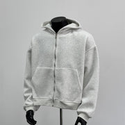 Back Schoolbag Design Men’s Coat – Hooded Casual Jacket in Flower Gray & Black | Stylish Polyester Cotton Outerwear