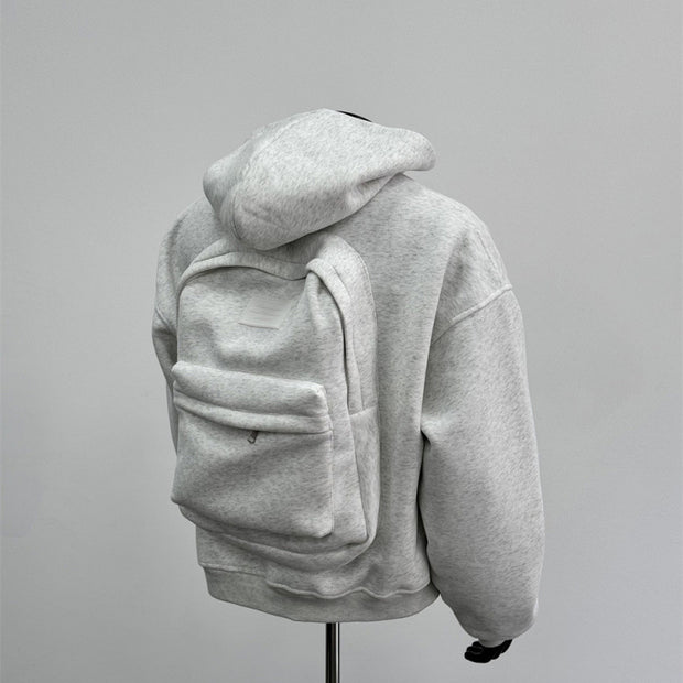 Back Schoolbag Design Men’s Coat – Hooded Casual Jacket in Flower Gray & Black | Stylish Polyester Cotton Outerwear