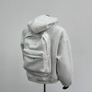 Back Schoolbag Design Men’s Coat – Hooded Casual Jacket in Flower Gray & Black | Stylish Polyester Cotton Outerwear