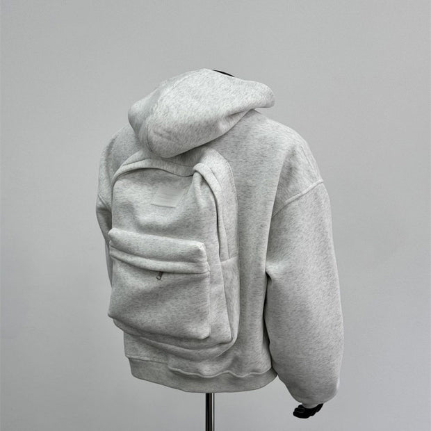 Back Schoolbag Design Men’s Coat – Hooded Casual Jacket in Flower Gray & Black | Stylish Polyester Cotton Outerwear